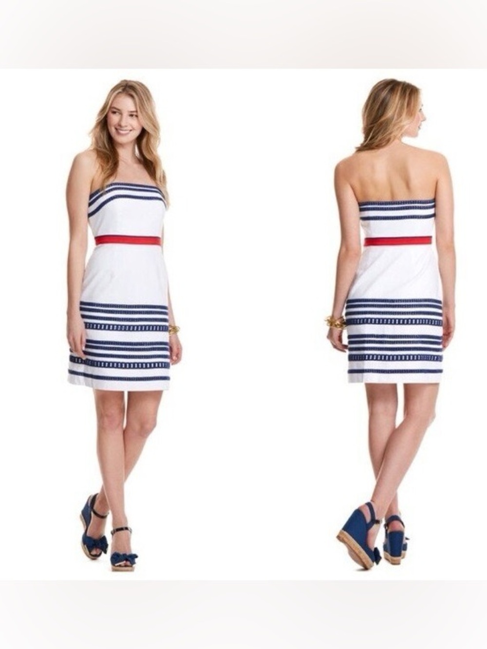 Vineyard Vines Strapless White Red Blue Dress size 4